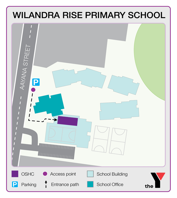Map showing entrance and directions to Wilandra Rise Primary School Outside School Hours Care for parents to drop off and pick up kids
